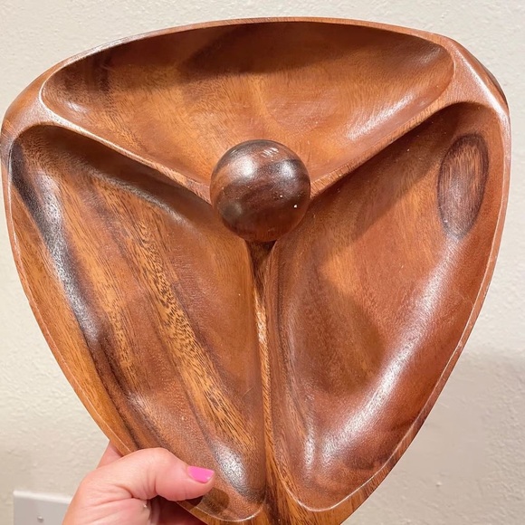 Other - Vintage Wood Monkey Pod - Divided Wooden Bowl - 12 Wide - 3 Divided Sections
